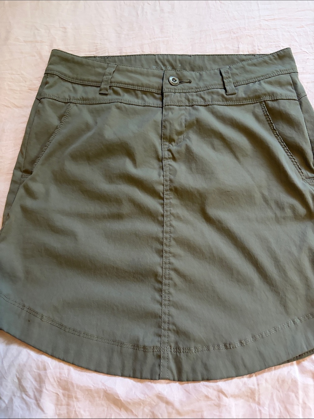 Toad&Co Olive Utility Skirt with Branded Button